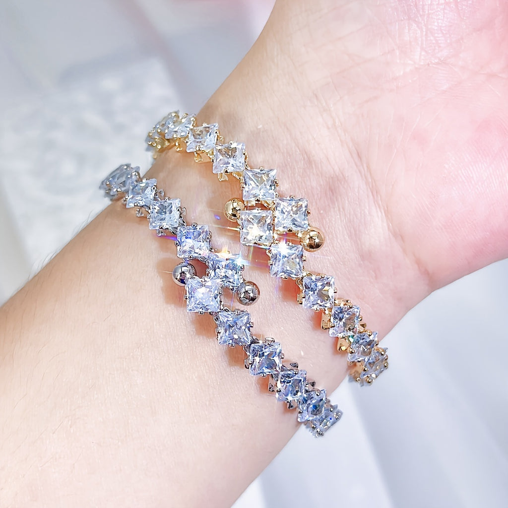 1 Pc Bracelet +1 Pc Necklace Copper 18K Gold Plated Jewelry Embellished With Shiny zirconia Elegant Sexy Style For Women Wedding Gift