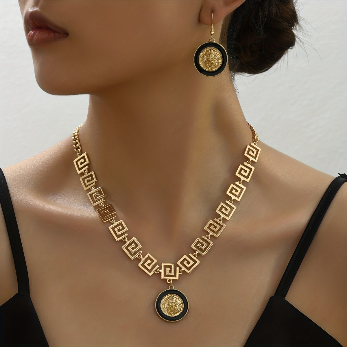 1 pair 18k Gold Plated Jewelry Set - Stylish Earrings and Necklace for Men and Women - Perfect for Daily Outfits and Symbolizes Fashion and Nobility