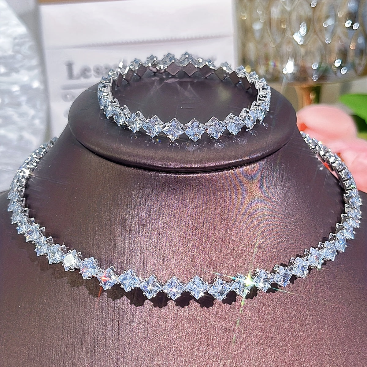 1 Pc Bracelet +1 Pc Necklace Copper 18K Gold Plated Jewelry Embellished With Shiny zirconia Elegant Sexy Style For Women Wedding Gift