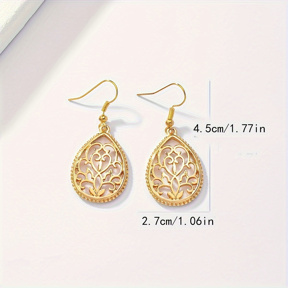 Hollow Golden Flower Pattern Teardrop Dangle Earrings Elegant Style Alloy 14K Gold Plated Jewelry Delicate Female Gift