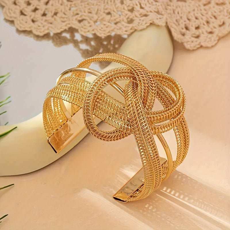 1 Pc Creative Wrapped Knot Design Cuff Bangle Cuff Bracelet Iron 18K Gold Plated Jewelry Bohemian Punk Style Personality Hand Decor