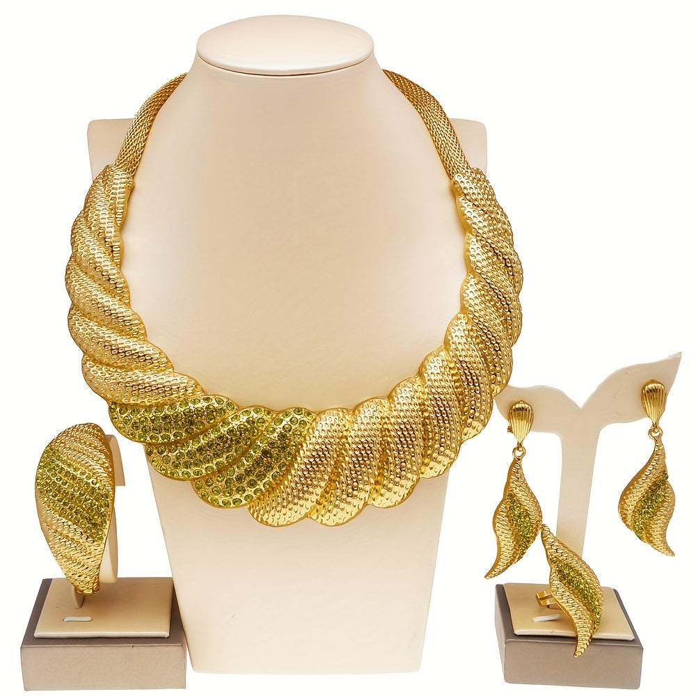 1set Dubai Gold Plated Jewelry Sets For Women Men, Surround Big Necklace Plate Gold Necklace, Suitable For Wedding Banquet Parties Jewelry 4PCS