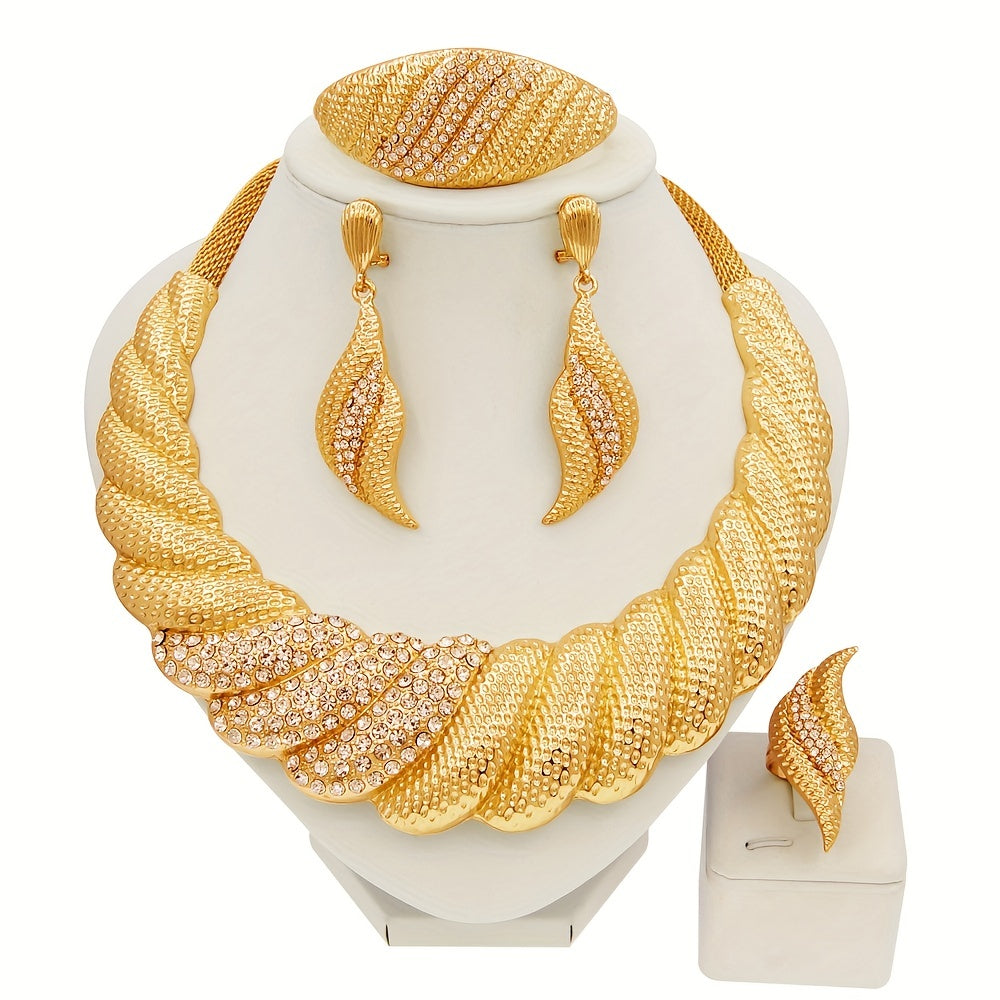 1set Dubai Gold Plated Jewelry Sets For Women Men, Surround Big Necklace Plate Gold Necklace, Suitable For Wedding Banquet Parties Jewelry 4PCS