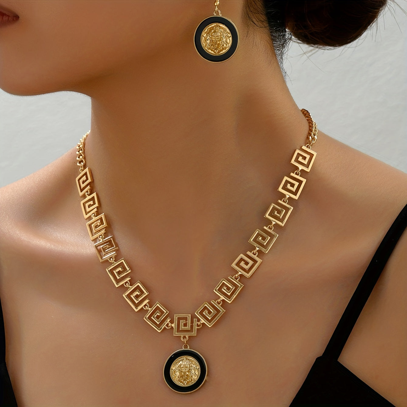 1 pair 18k Gold Plated Jewelry Set - Stylish Earrings and Necklace for Men and Women - Perfect for Daily Outfits and Symbolizes Fashion and Nobility