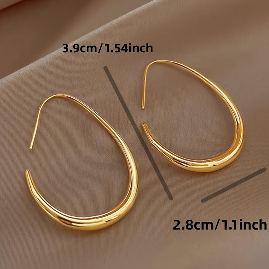 Glossy Minimalist Water Drop Design Hoop Earrings Copper 18K Gold Plated Jewelry Vintage Elegant Style For Women Daily Wear