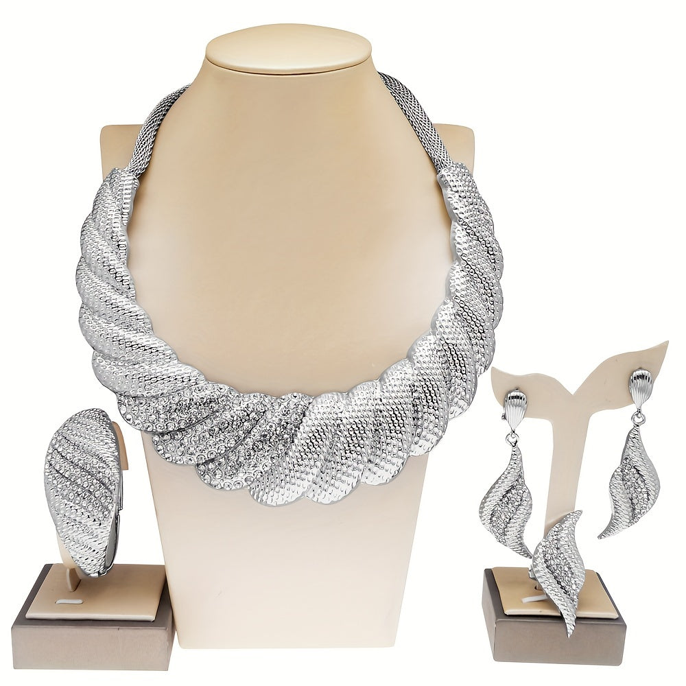 1set Dubai Gold Plated Jewelry Sets For Women Men, Surround Big Necklace Plate Gold Necklace, Suitable For Wedding Banquet Parties Jewelry 4PCS