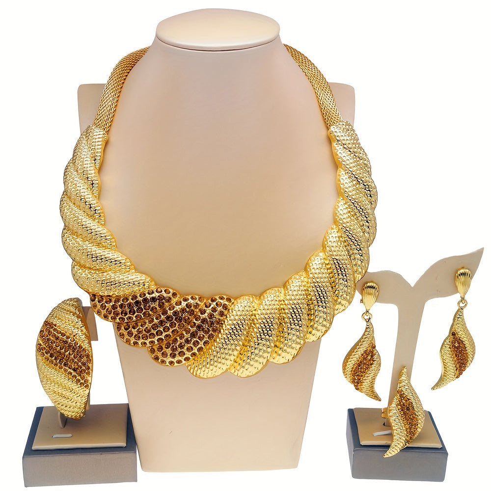 1set Dubai Gold Plated Jewelry Sets For Women Men, Surround Big Necklace Plate Gold Necklace, Suitable For Wedding Banquet Parties Jewelry 4PCS