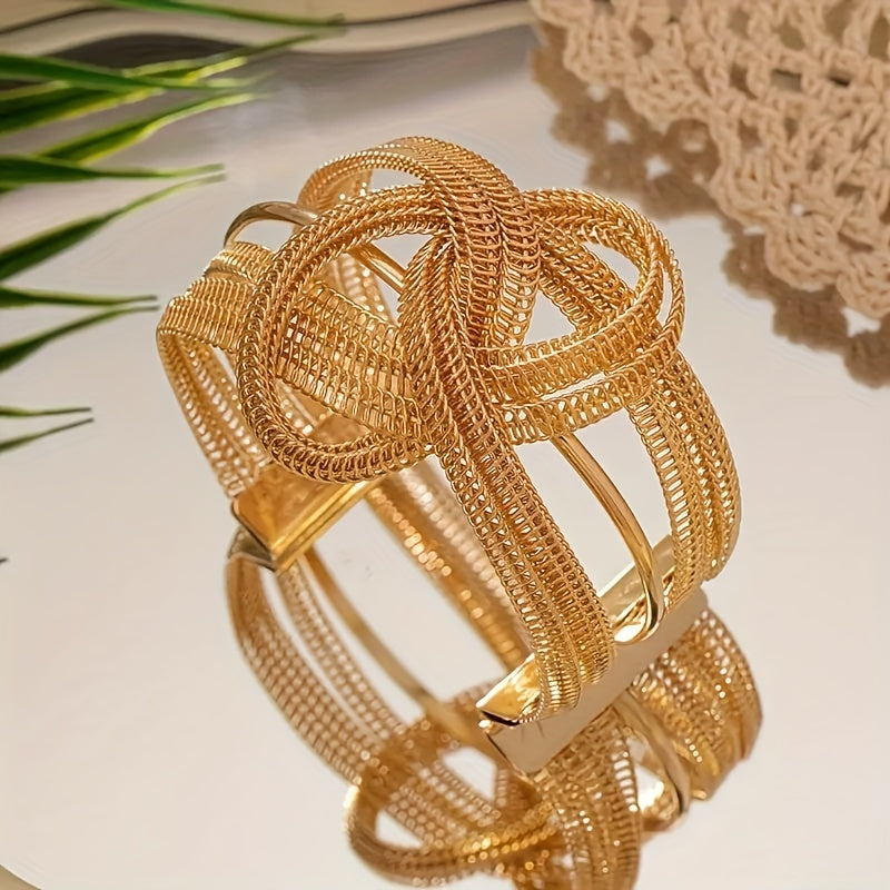 1 Pc Creative Wrapped Knot Design Cuff Bangle Cuff Bracelet Iron 18K Gold Plated Jewelry Bohemian Punk Style Personality Hand Decor