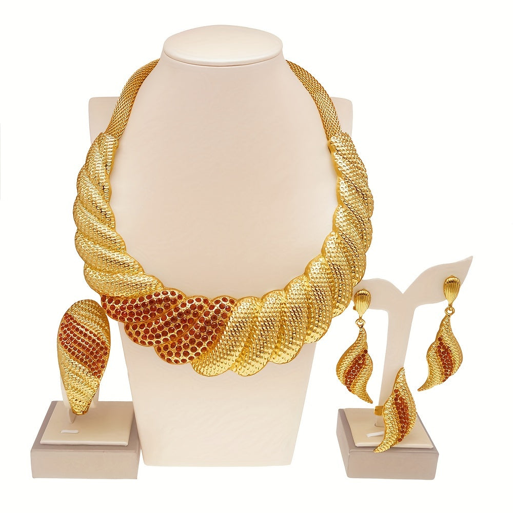 1set Dubai Gold Plated Jewelry Sets For Women Men, Surround Big Necklace Plate Gold Necklace, Suitable For Wedding Banquet Parties Jewelry 4PCS