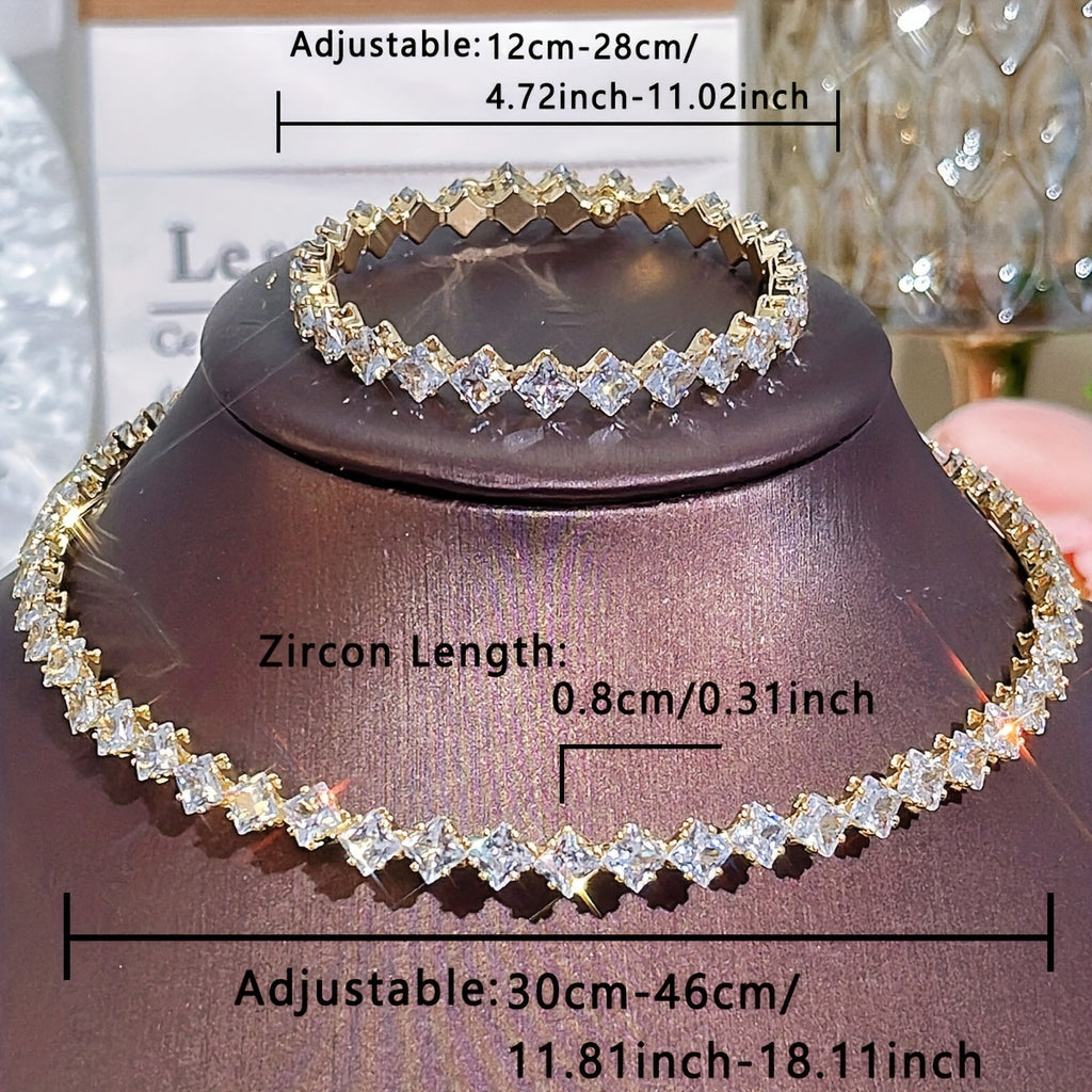 1 Pc Bracelet +1 Pc Necklace Copper 18K Gold Plated Jewelry Embellished With Shiny zirconia Elegant Sexy Style For Women Wedding Gift