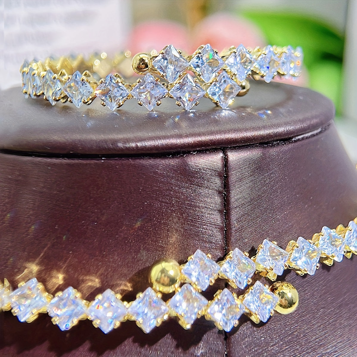 1 Pc Bracelet +1 Pc Necklace Copper 18K Gold Plated Jewelry Embellished With Shiny zirconia Elegant Sexy Style For Women Wedding Gift