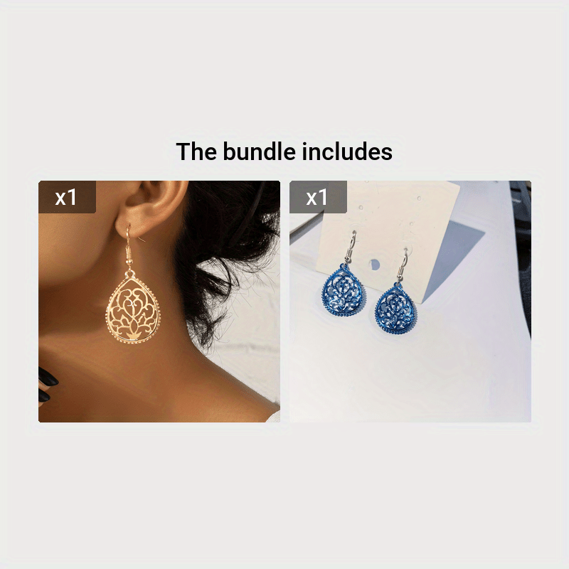 Hollow Golden Flower Pattern Teardrop Dangle Earrings Elegant Style Alloy 14K Gold Plated Jewelry Delicate Female Gift