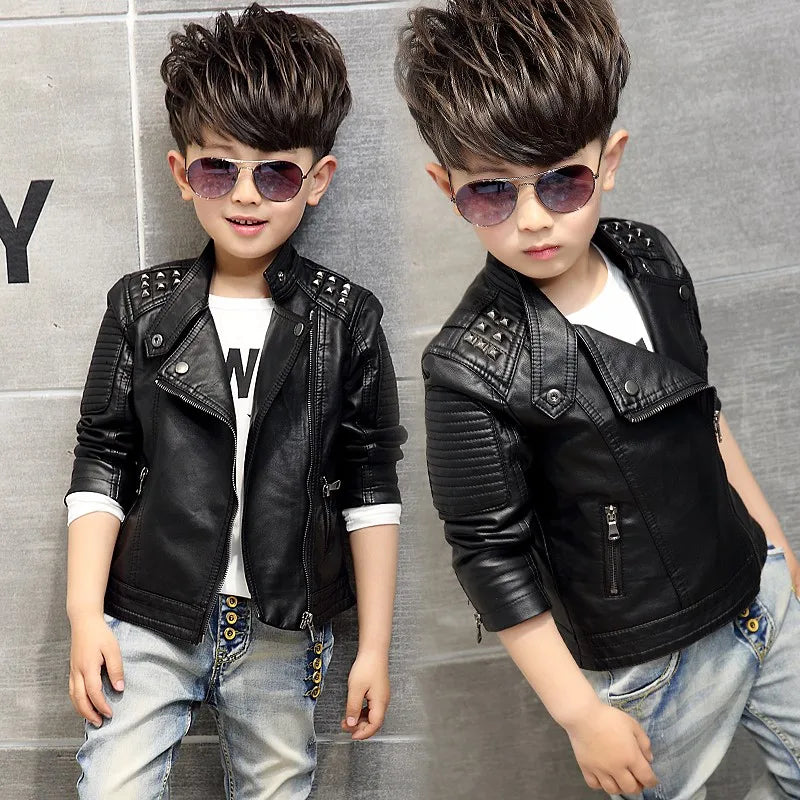 Fashion Kids Leather Jacket Girls PU Jacket Children Motorcycle Outwear for Baby Girl Jackets Rivet Boy Coats W12