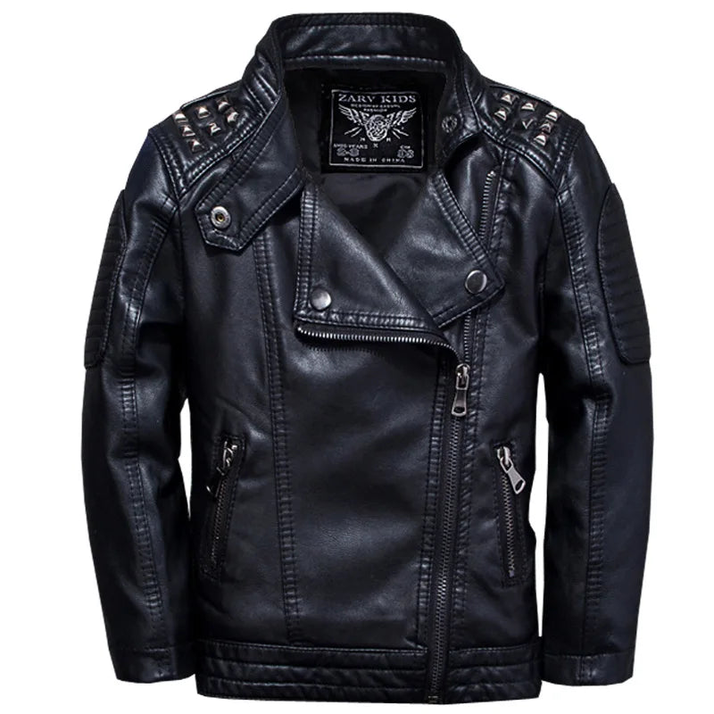 Fashion Kids Leather Jacket Girls PU Jacket Children Motorcycle Outwear for Baby Girl Jackets Rivet Boy Coats W12