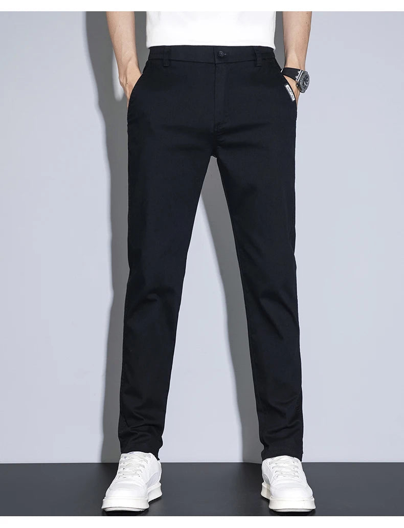 2025 New Men's Casual Pants Spring Summer Thin Business Straight Cotton Stretch Classic Work Trousers Korean Brand Clothing