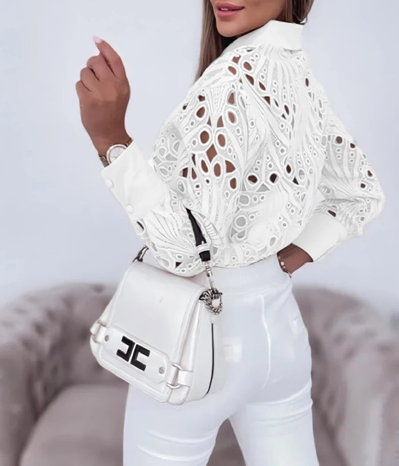 Blusa Elegante Mujer con Encaje - Camisa Manga Larga Casual 2025