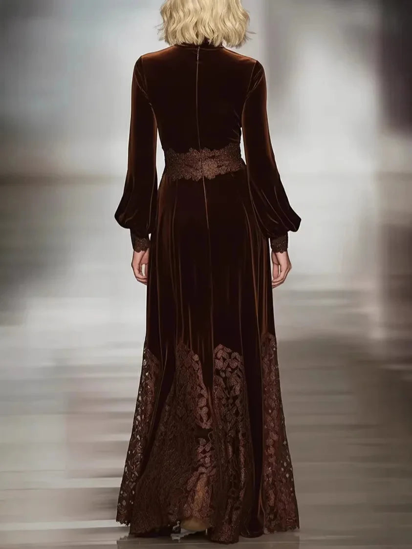 Elegant Velvet Dress - Vintage Turtleneck Long Evening Dress