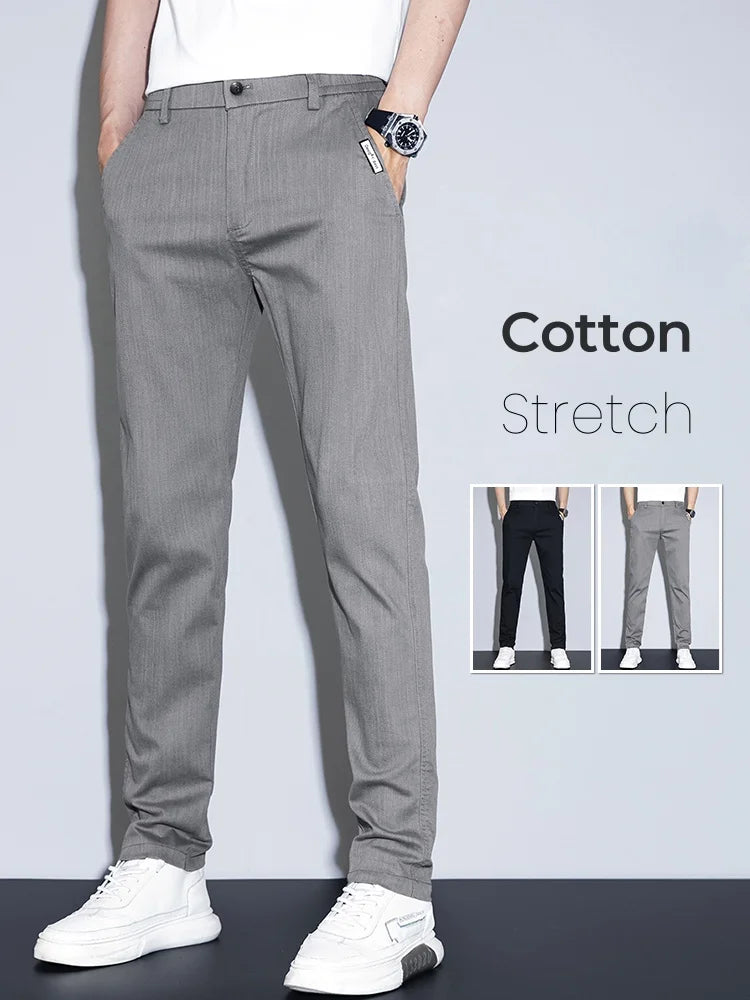 2025 New Men's Casual Pants Spring Summer Thin Business Straight Cotton Stretch Classic Work Trousers Korean Brand Clothing