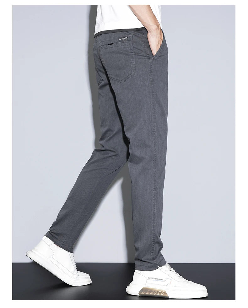2025 New Men's Casual Pants Spring Summer Thin Business Straight Cotton Stretch Classic Work Trousers Korean Brand Clothing