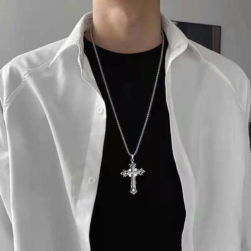 Cross Titanium Steel Necklace - Hip-Hop Pendant Chain Unisex