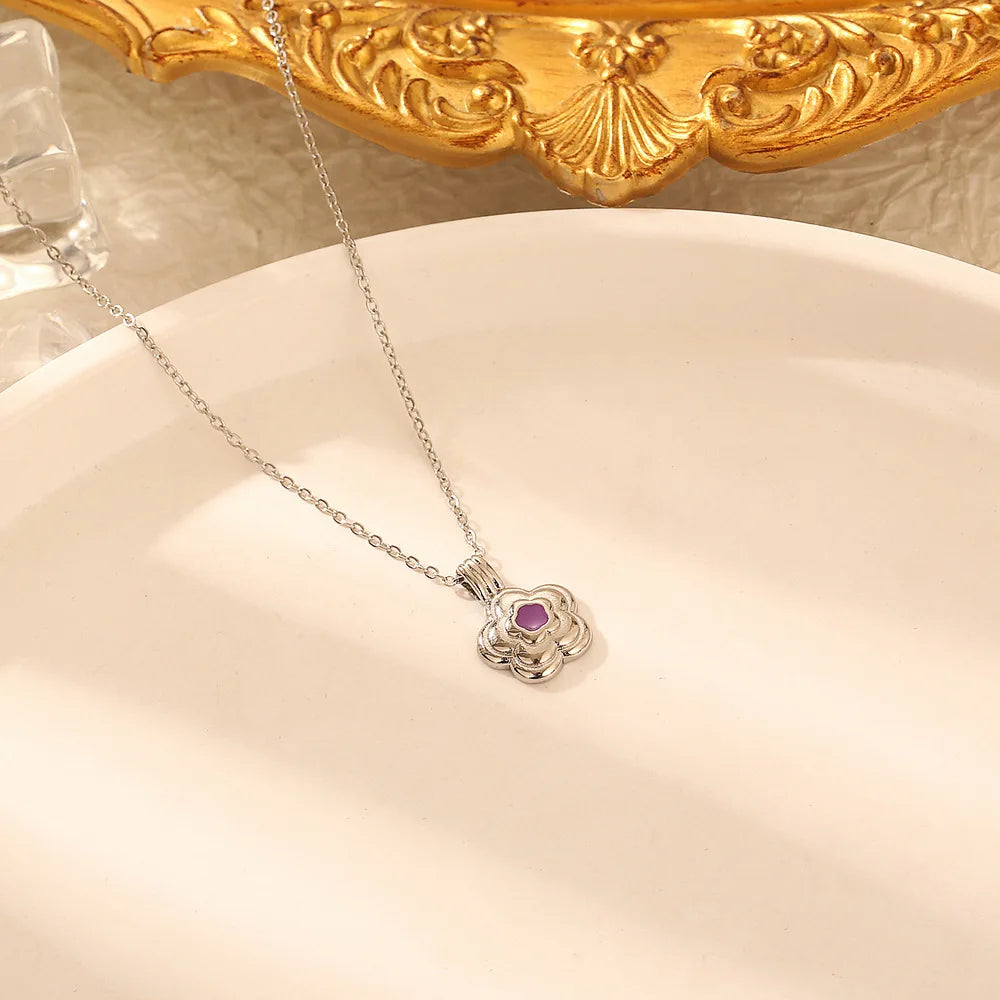 Fashion Delicate Titanium Steel Pendant Women Simple Flower Necklace Accessories Jewelry Gift For Him