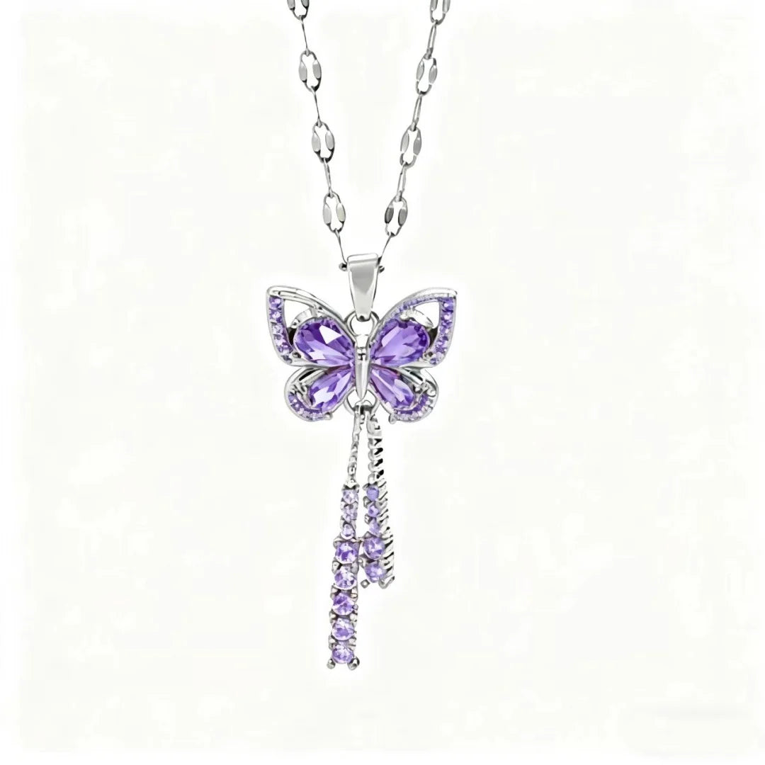 Butterfly Zircon Necklace - Titanium Steel Tassel Pendant