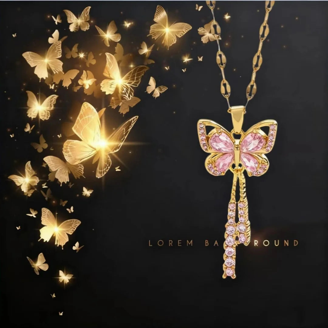 Butterfly Zircon Necklace - Titanium Steel Tassel Pendant