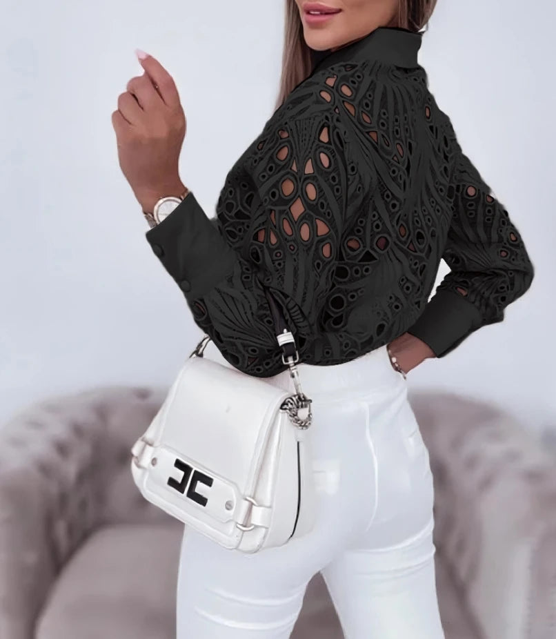Blusa Elegante Mujer con Encaje - Camisa Manga Larga Casual 2025