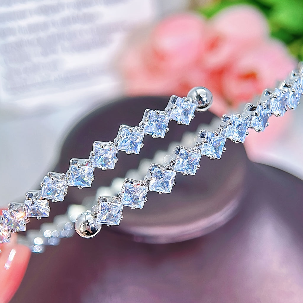 1 Pc Bracelet +1 Pc Necklace Copper 18K Gold Plated Jewelry Embellished With Shiny zirconia Elegant Sexy Style For Women Wedding Gift