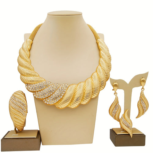 1set Dubai Gold Plated Jewelry Sets For Women Men, Surround Big Necklace Plate Gold Necklace, Suitable For Wedding Banquet Parties Jewelry 4PCS