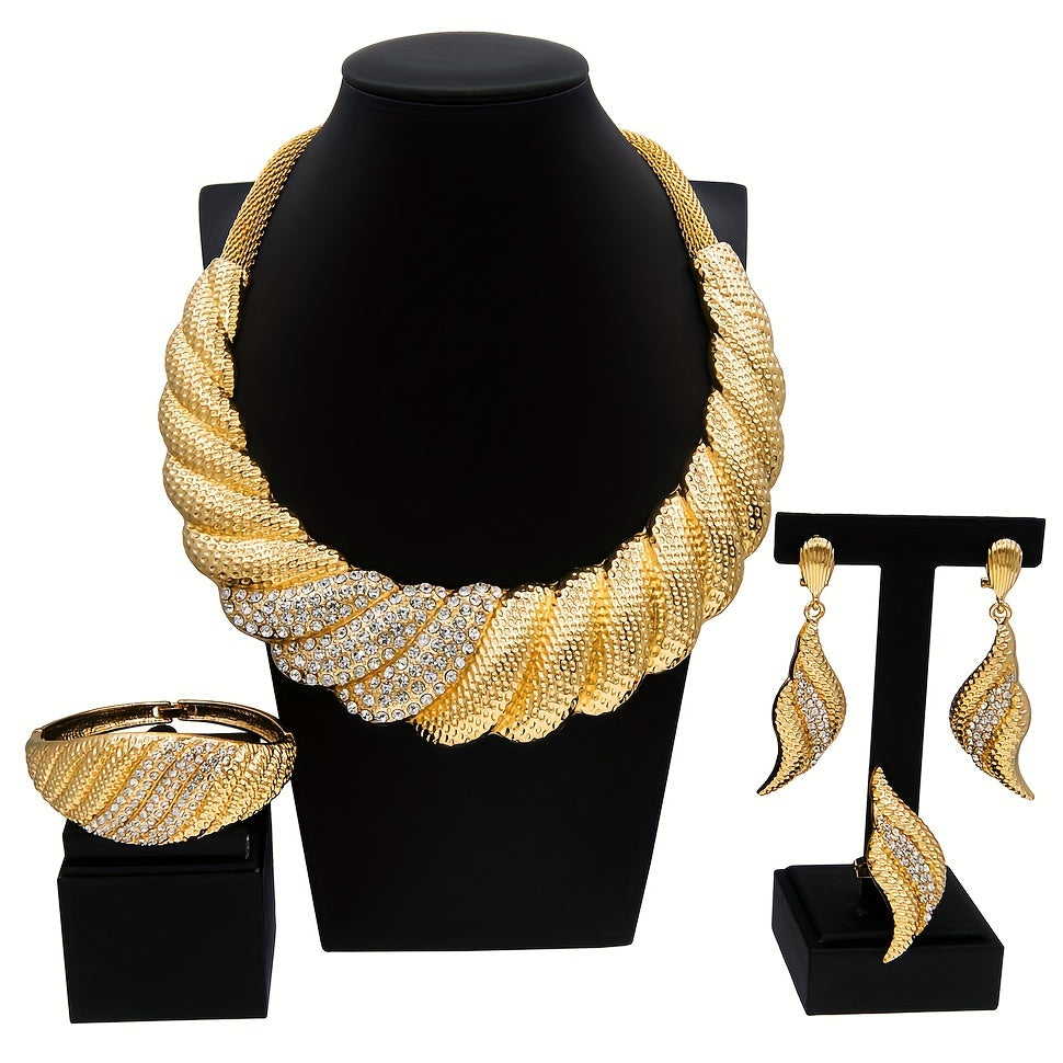 1set Dubai Gold Plated Jewelry Sets For Women Men, Surround Big Necklace Plate Gold Necklace, Suitable For Wedding Banquet Parties Jewelry 4PCS
