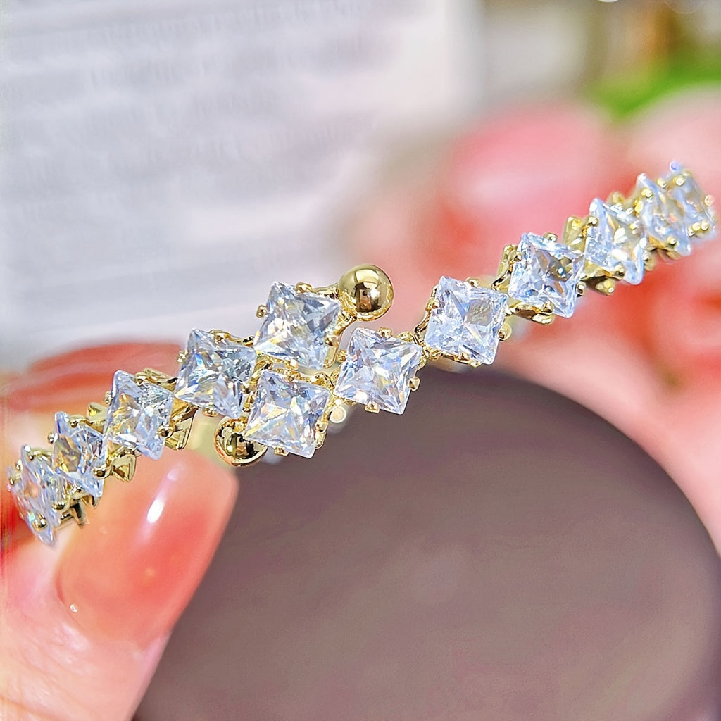 1 Pc Bracelet +1 Pc Necklace Copper 18K Gold Plated Jewelry Embellished With Shiny zirconia Elegant Sexy Style For Women Wedding Gift