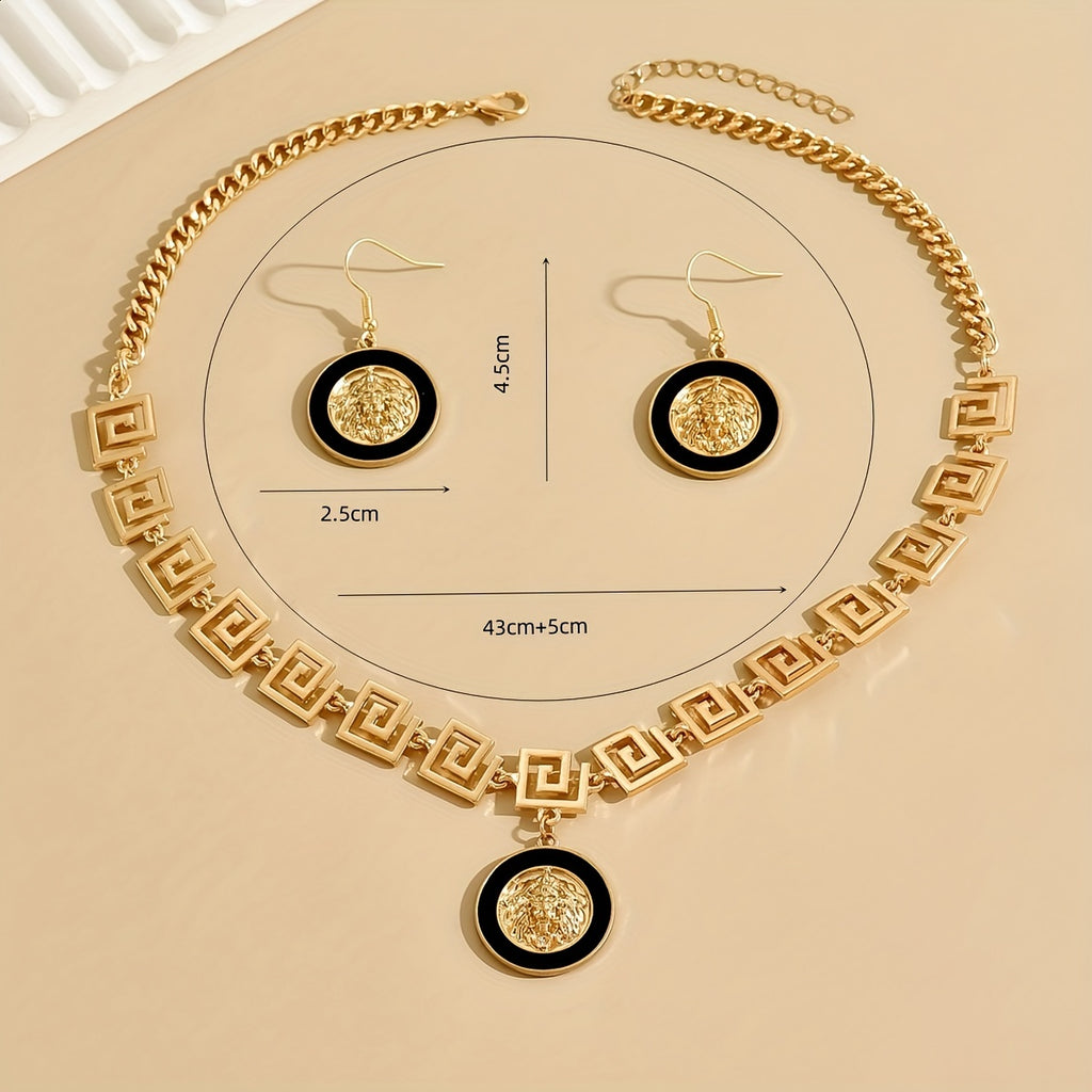 1 pair 18k Gold Plated Jewelry Set - Stylish Earrings and Necklace for Men and Women - Perfect for Daily Outfits and Symbolizes Fashion and Nobility